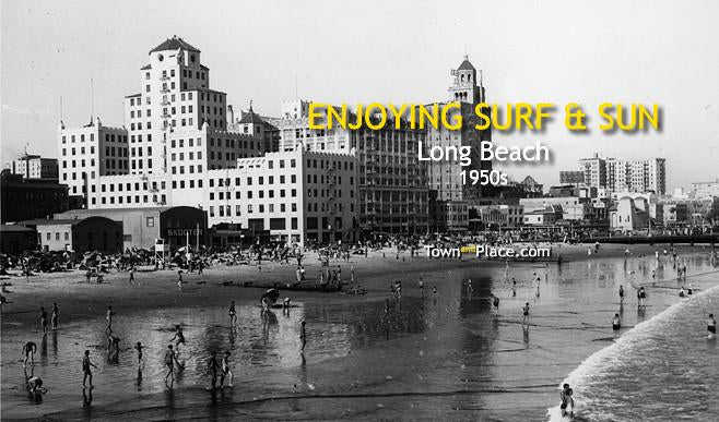Enjoying Surf & Sun, Long Beach, 1950s