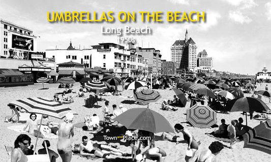 Umbrellas on the Beach, Long Beach, 1950s