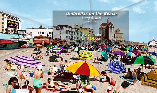 Umbrellas on the Beach, Long Beach, 1950s