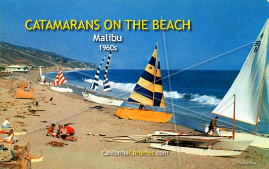 Catamarans on the Beach, Malibu 1950s