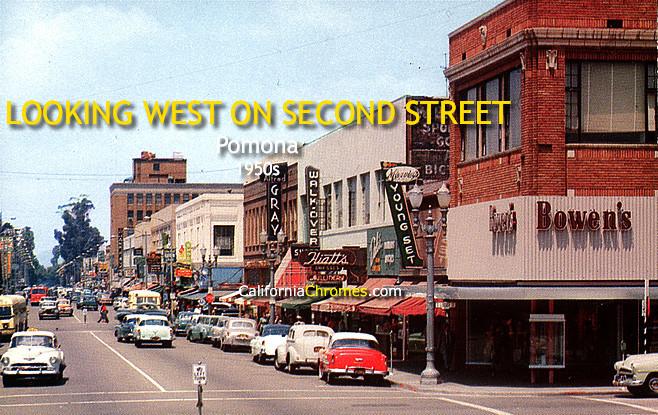 Looking West on Second Street Pomona, c.1950s