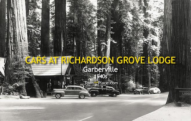 Cars at Richardson Grove Lodge, Garberville c.1940s