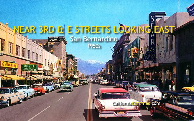 NEAR 3RD & "E" STREETS Looking East - San Bernardino, 1950s