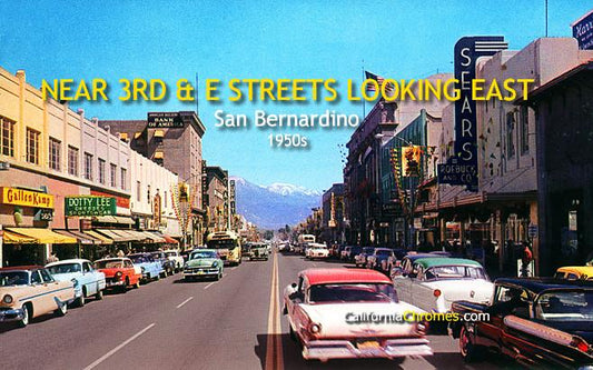 NEAR 3RD & "E" STREETS Looking East - San Bernardino, 1950s